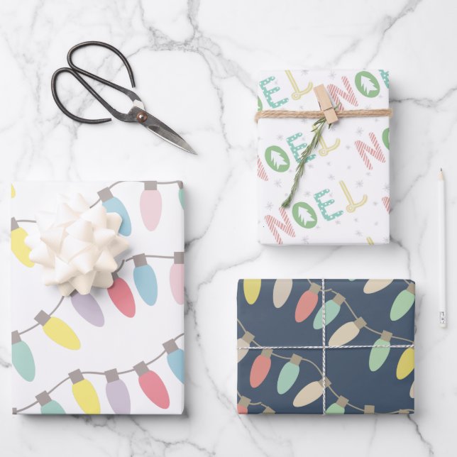 Feuille De Papier Cadeau Pastel Christmas Lights Noel Holiday (Recto)