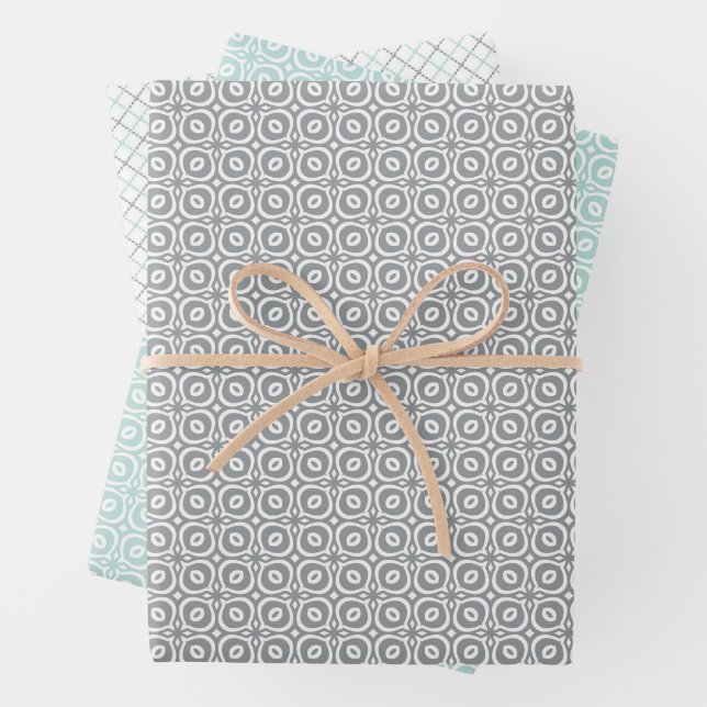 Feuille De Papier Cadeau Pastel combination of Retro Gray, Mint, Geometric (En situation)
