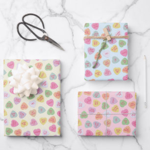 Feuille De Papier Cadeau Pastel Conversation Candy Coeurs Enveloppement Cad