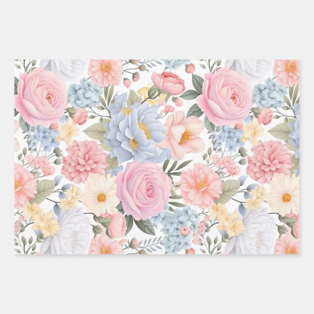 Feuille De Papier Cadeau Pastel Floral Medley Motif (Devant)