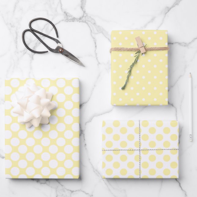Feuille De Papier Cadeau Pastel Jaune Polka Dot Spring (Recto)