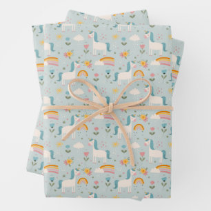 Feuille De Papier Cadeau Pastel mignon Rainbow Unicorn Motif