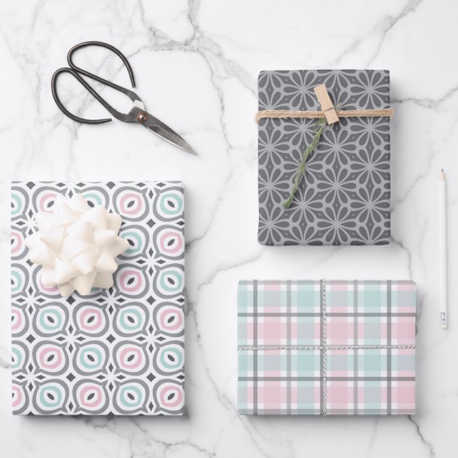 Feuille De Papier Cadeau Pastel Pattern of Gray, Pink, Mint Geometric Shape (Recto)