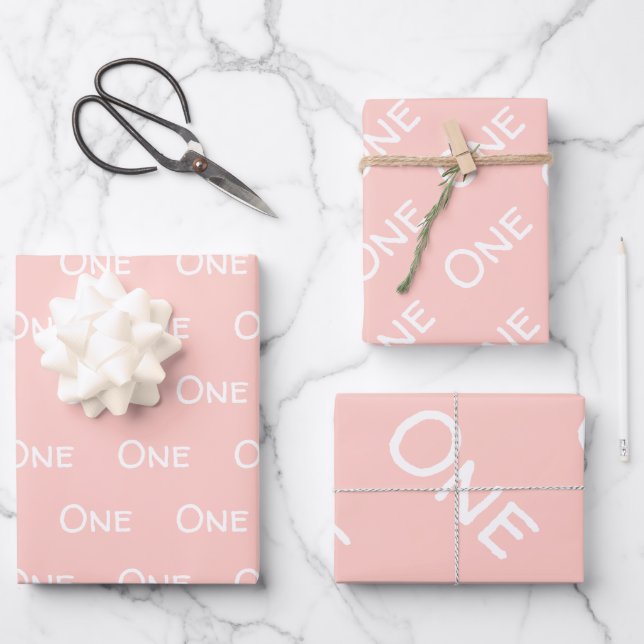 Feuille De Papier Cadeau Pastel Pink Baby Girl Premier anniversaire (Recto)