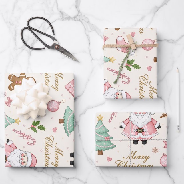 Feuille De Papier Cadeau Pastel Pink Christmas Delight (Recto)
