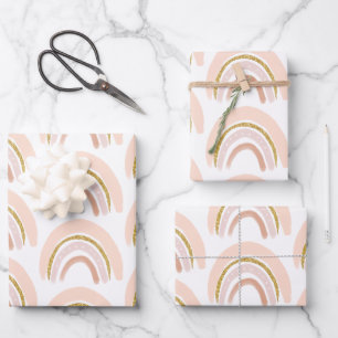Feuille De Papier Cadeau Pastel Pink & Faux Parties scintillant Boho Rainbo