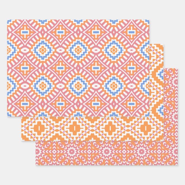 Feuille De Papier Cadeau Pastel Pink Orange Marocain Motifs géométriques (Lot)