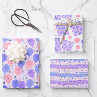 Feuille De Papier Cadeau Pastel Purple Balloon, Polka Dot, and Stripe