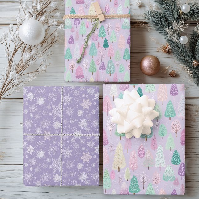 Feuille De Papier Cadeau Pastel Purple Noël (Pastel Christmas Gift Wrap)
