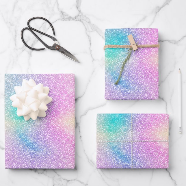 Feuille De Papier Cadeau Pastel Rainbow Parties scintillant dégradé (Recto)