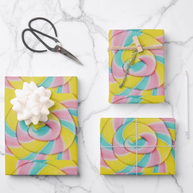 Feuille De Papier Cadeau Pastel Rainbow Spiral Candy Photo Motif (Recto)