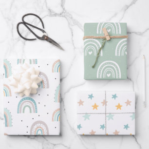 Feuille De Papier Cadeau Pastel Rainbow Stars Baby Gren Blue