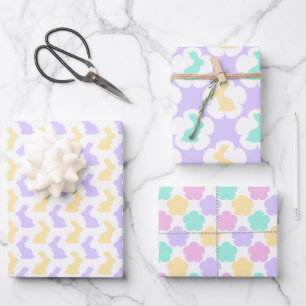 FEUILLE DE PAPIER CADEAU PASTEL ROSE BLEU PURPLE VERT PÂQUES BUNNIES