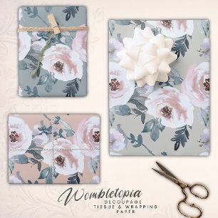 Feuille De Papier Cadeau Pastel Spring Aquarelle Roses floraux