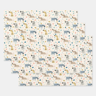 Feuille De Papier Cadeau Pastel Terrazzo Funny Mignonne Chien Motif