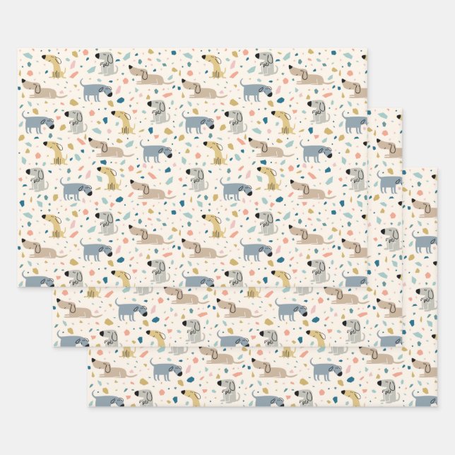 Feuille De Papier Cadeau Pastel Terrazzo Funny Mignonne Chien Motif (Lot)