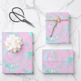 Feuille De Papier Cadeau Pastel Tie Dye Motif Pink Aqua Mint Green