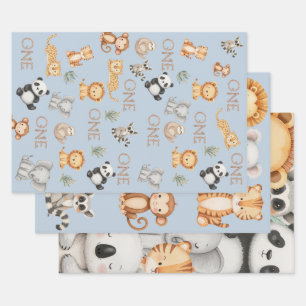 Feuille De Papier Cadeau Pastel Tropical Wild One Jungle Safari Animaux
