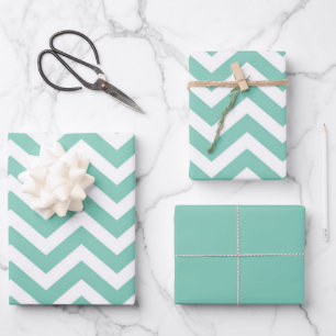 Feuille De Papier Cadeau Pastel Turquoise & Blanc Chevron Mariage Anniversa