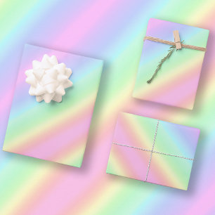 Feuille De Papier Cadeau Pastel Unicorn Arc-en-ciel rayure
