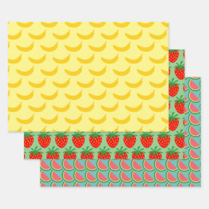 Feuille De Papier Cadeau pastèque à la fraise banane motif de fruits amusan