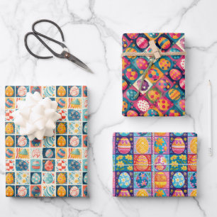 Feuille De Papier Cadeau Patchwork d'oeufs de Pâques : Art de Vacances colo
