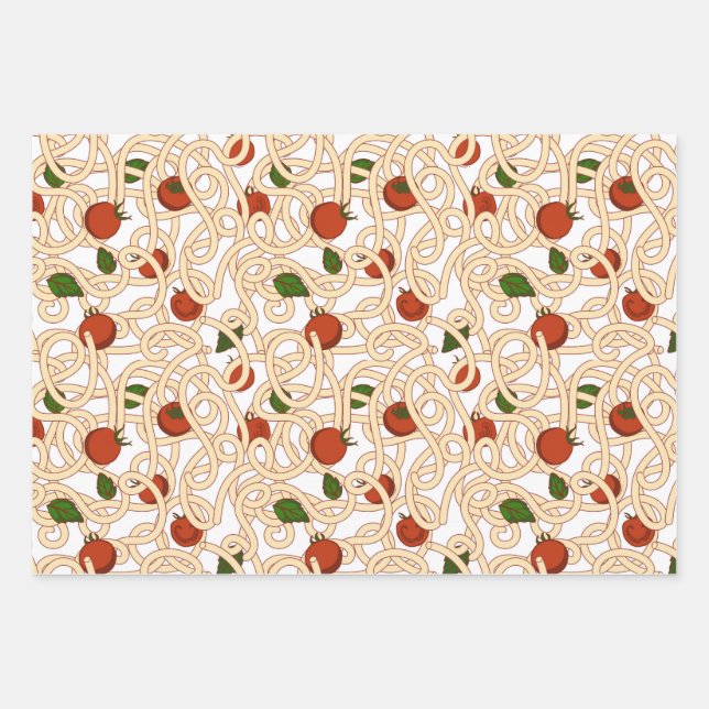 Feuille De Papier Cadeau Pâtes de spaghetti Cuisine italienne avec tomate (Devant)