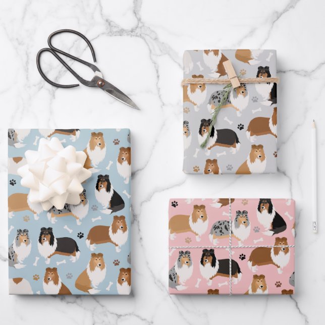 Feuille De Papier Cadeau Pâtes et os de collie rugueux (Recto)