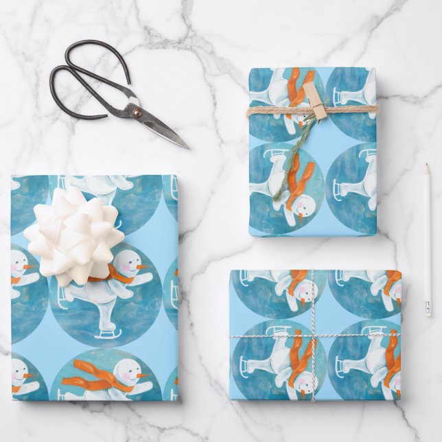 Feuille De Papier Cadeau Patinage sur glace Snowman (Recto)
