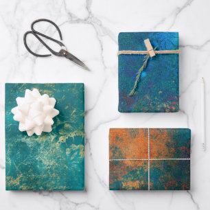 Feuille De Papier Cadeau Patine de cuivre grunge et turquoise