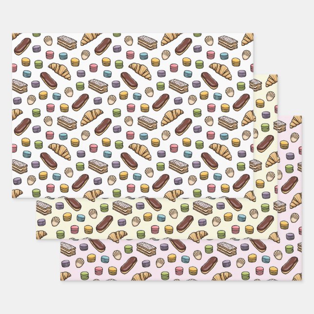 Feuille De Papier Cadeau Pâtisseries françaises Macaron Motif sucré (Lot)