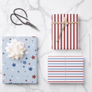 Feuille De Papier Cadeau Patriotic Wrapping Paper Flat Sheet Set of 3