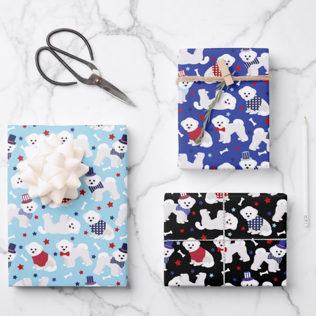 Feuille De Papier Cadeau Patriotique Bichon Frise (Recto)