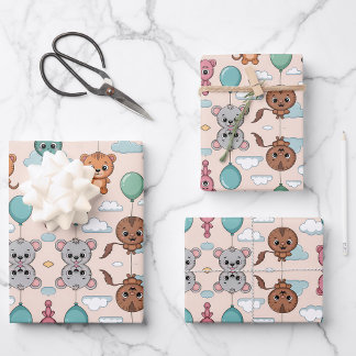 Feuille De Papier Cadeau Patterned design featuring colorful cartoon animal