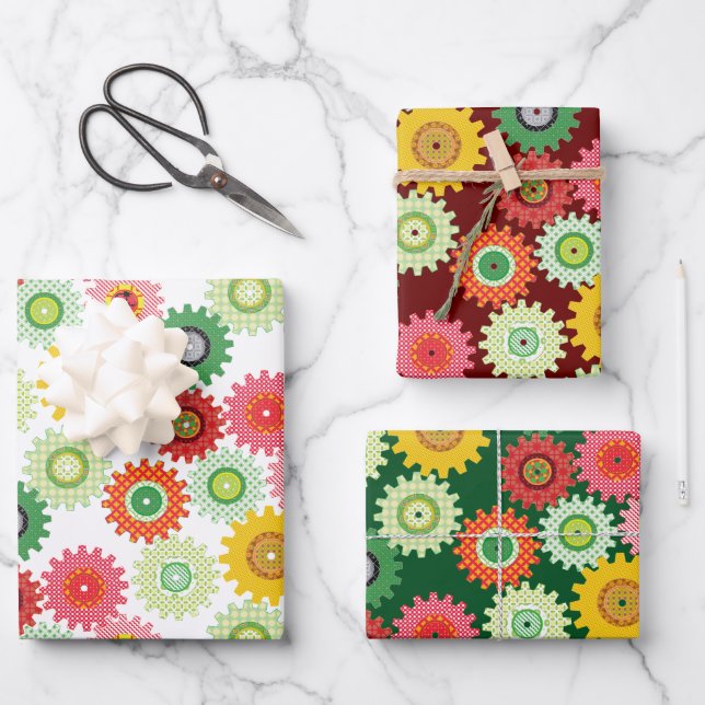 Feuille De Papier Cadeau Patterned Gears (Recto)