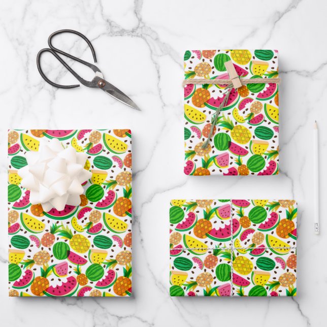 Feuille De Papier Cadeau Patters de Red & Yellow Tropical Fruit (Recto)