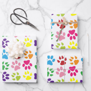 Feuille De Papier Cadeau Paws Colorés, Paws Chiens, Paws Chat