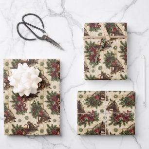 Feuille De Papier Cadeau Pays Chevaux de Noël
