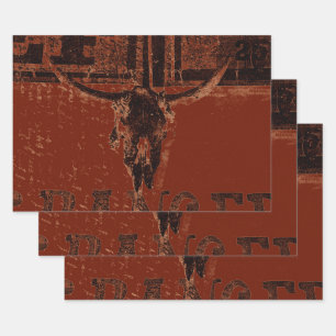 Feuille De Papier Cadeau Pays Ouest Taureau Rouille Rouge Vintage
