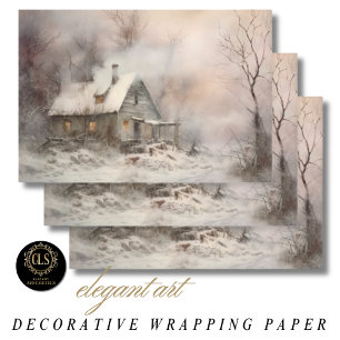 Feuille De Papier Cadeau Paysage de cottage à l'aquarelle