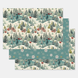 Feuille De Papier Cadeau Paysage neigeux de Haven en hiver vintage 2