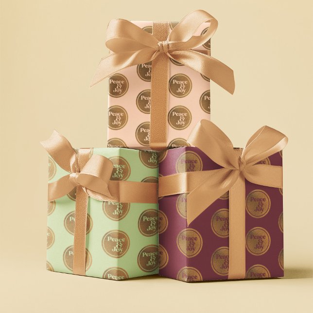 Feuille De Papier Cadeau Peace & Joy, Gold Pink Vert Bourgogne Noël (Peace & Joy: Gold, Pink, Green, and Burgundy Christmas Wrapping Paper Sheets)