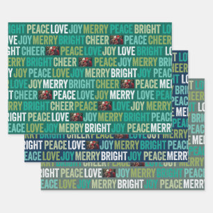 Feuille De Papier Cadeau Peace Love Joy Bright Merry Cheer avec 1 Photo