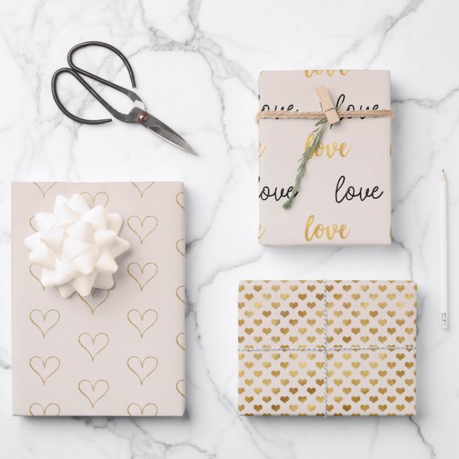 Feuille De Papier Cadeau Peach Blush Ombre Gold Glitzy Heart (Recto)