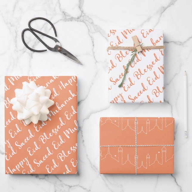Feuille De Papier Cadeau Peach Eid Calligraphy Masjid Motif Design (Recto)