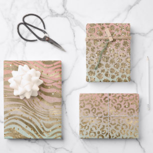 Feuille De Papier Cadeau Peach Mint Gold Glitz Posters de animaux étincelan