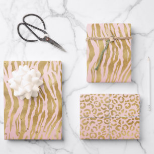 Feuille De Papier Cadeau Peach Pink Gold Glitz Sparkle Zebra Print