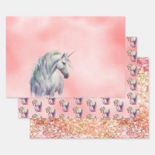 Feuille De Papier Cadeau Peach Pink Unicorn Dream