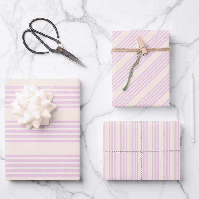 Feuille De Papier Cadeau Peaches et crème cinq bandes motif (Recto)