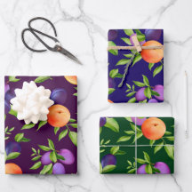 Peaches Plums Purple Cute Fruit Motif botanique